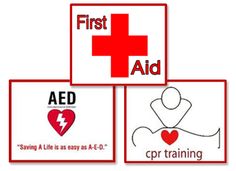 first aid, AED, CPR logos