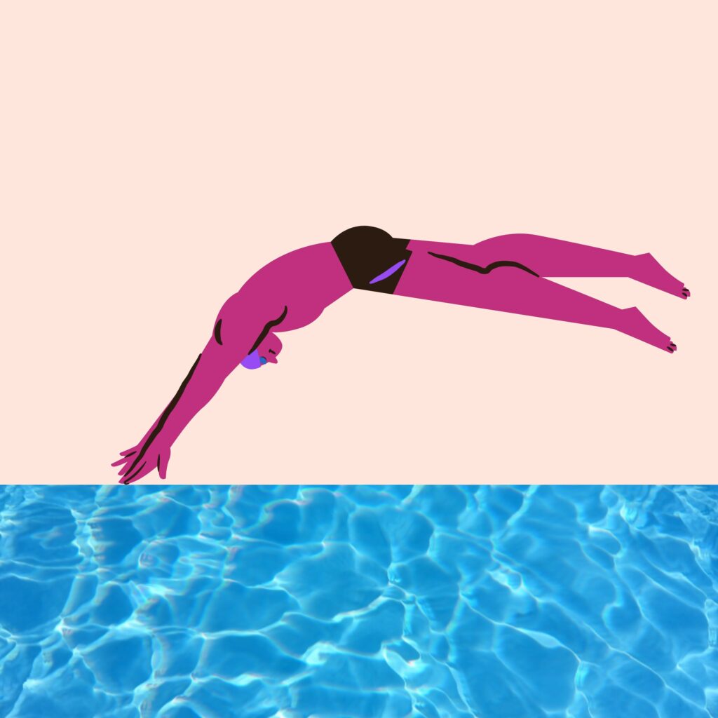 black in aquatics logo - swimmer diving in the water